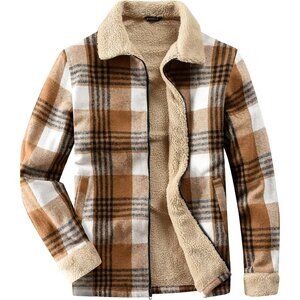 Women's Lined Khaki/White Fleece Flannel Collar Vest Shirt Jackets Zip Closures